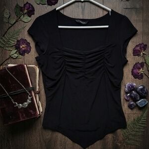 Mariposa Black Ruched Bust Square Neck Handkerchief Hem Fairycore Blouse Size XL